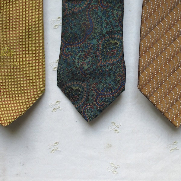 Liens de cou de soie, collection de 3 cravates vintage de Paris, Italie, mode vintage pour hommes, cravate de bureau, cravate de mariage, cadeau pour petit ami