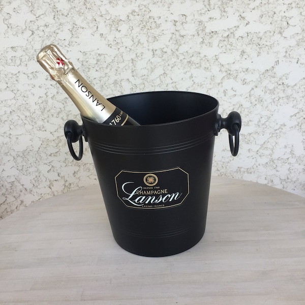 LANSON Champagne Bucket, Black Metal Ice Bucket,  French Champagne Cooler, Vintage Aluminium Ice Bucket,