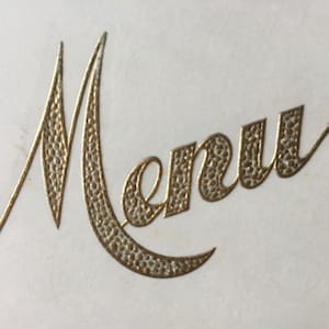 1940's, Vintage French Wedding Menu Dated 7 May 1946, Folded Menu with Gold Decor, Kitchen Decor