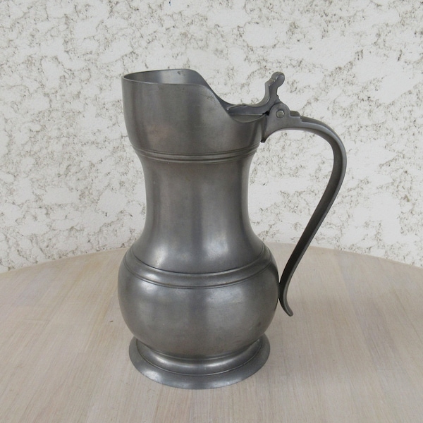 Pewter Pitcher with Hinged Lid, Pewter Jug, Metal Vase, Etain, Decorative Pewter, Vintage French from Maison du Manoir