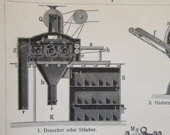 Antique Dictionary Print 1908 Industrial Machinery, Paper Mill Prints from Meyers Konversations Lexikon, Gift for Engineer