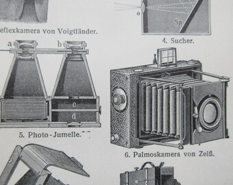 Antique Dictionary Page, 1908 Photography Equipment, Old Cameras Print Meyers Konversations Lexikon, Gift for Photographer
