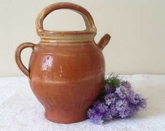 Earthenware Crock, Small French Antique Glazed Stoneware Water Jug, French Country Farmhouse Decor, Gift for Mum