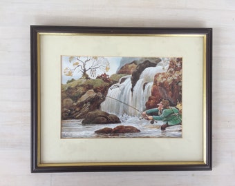 Norman Thelwell Framed Fishing Print, The Salmon Leap, 1978, Gift for Fisherman, English Comical Print, Angler Gift