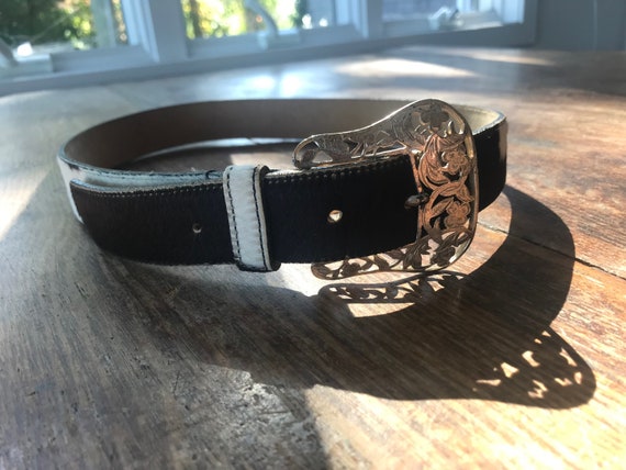 Jennifer Graham Leather and Pony Belt With Silver Buckle  display picture 1