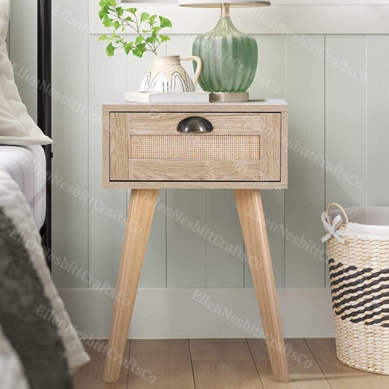 2pcs Rattan Nightstand, Drawer Nightstand, Wooden Nightstand Etsy