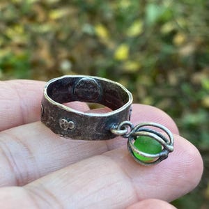 Lime Green Sea Glass Fidget Ring - Wide Band