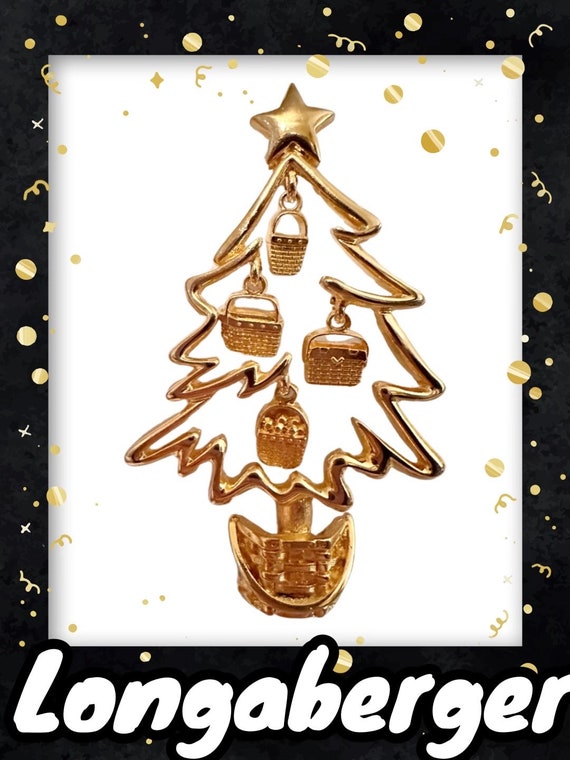 Longaberger Basket Golden Christmas Tree Pin, Vint