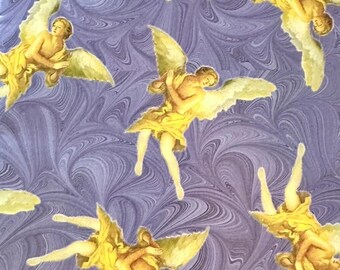 Papel de regalo navideño, papel de regalo, vacaciones, temporada, ángel, querubín dorado azul, dando, único, inusual, raro, decoraciones, decoración de época pasada