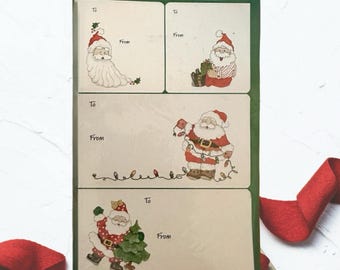 Etiquetas navideñas vintage de Trim A Home, Papá Noel, Nochebuenas (NUEVAS)