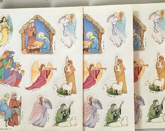 Pegatinas navideñas vintage de Hallmark de 1983 (3 hojas)