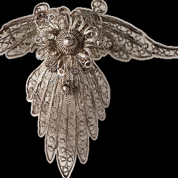 Rate filigree vintage silver 800 Angel brooch pin. 3D