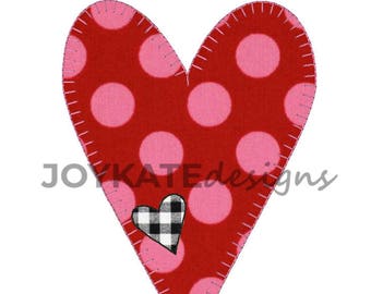 Blanket Stitch Heart Applique' Design with Mini Heart Patch, Raggy stitch heart, Valentine's Day embroidery file, Vintage stitch applique