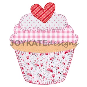 Valentine Heart Cupcake Vintage Applique Embroidery Design, Blanket Stitch Raggy Applique Valentine’s Day Cupcake