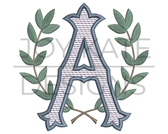 Sweet Home Embroidery Font with Classic Wreath