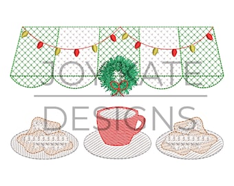 Christmas Beignets and Coffee Sketch Embroidery Design
