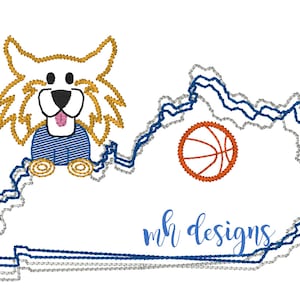 State of Kentucky with Wildcat and Basketball embroidery design, Vintage stitch wildcat, Kentucky embroidery file, Bean stitch wild cat