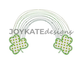 Saint Patrick’s Day Rainbow with Shamrock Vintage Applique Embroidery Design, Bean Stitch Rainbow with Clover Leaves , St. Patrick’s Day