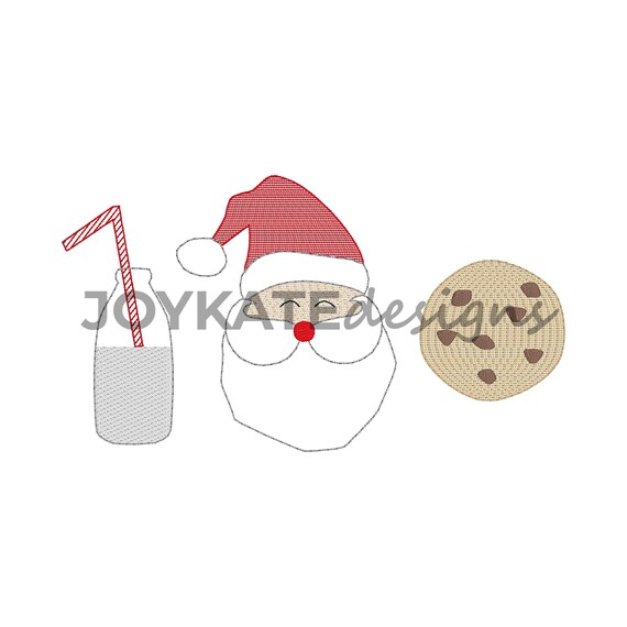 Sketch Santa Claus With Cookies And Milk Vintage Embroidery Design