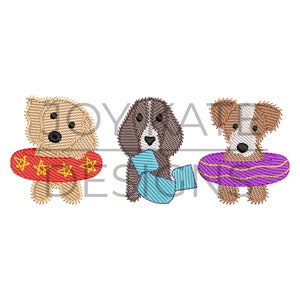 Puppy Dog Swim Trio Sketch Embroidery Design