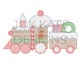Gingerbread Train Sketch Embroidery Design