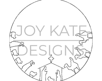 Nativity Round Vintage Frame Embroidery Design