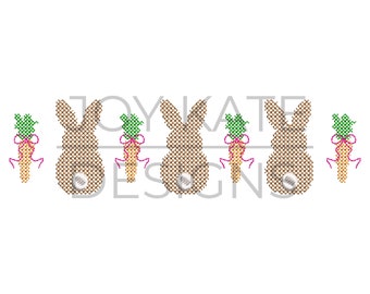 Bunnies and Carrots with Bows Cross Stitch Embroidery Design