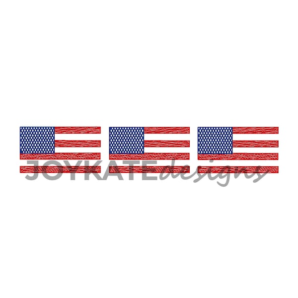 Light Fill American Flag Trio Embroidery Design. Three in a Row Flag Vintage Bean Stitch &Light Fill Design. July 4th, Memorial Day.