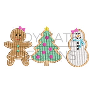 Girl Christmas Cookie Trio Sketch Embroidery Design