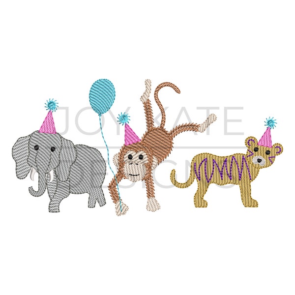 Zoo Animal Birthday Trio Sketch Embroidery Design