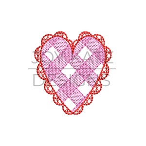 Mini Gingham Lace Heart Sketch Embroidery Design
