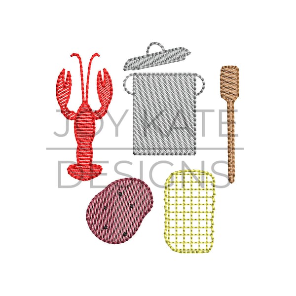 Build Your Own Crawfish Boil Set Embroidery Design