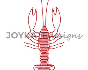 Vintage Sketch Fill Crawfish Embroidery Design