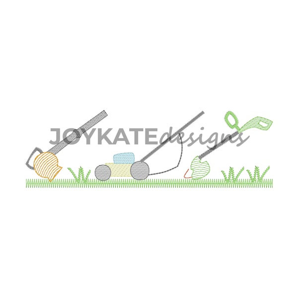 Lawn Equipment Trio Light Fill Embroidery Design