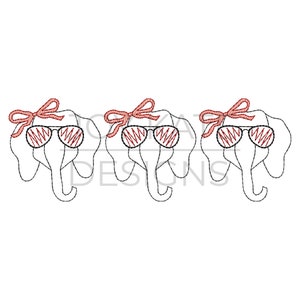 Girl Elephant with Sunglasses Trio Vintage Embroidery Design