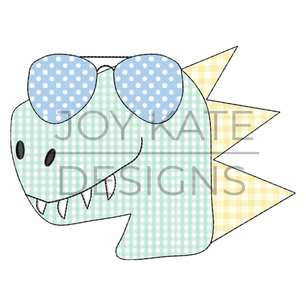 Dinosaur with Sunglasses Bean Stitch Applique Design