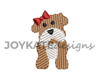 Mini Light Fill Girl Bulldog Embroidery Design