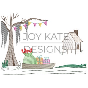 Cajun Birthday in the Swamp Sketch Embroidery Design