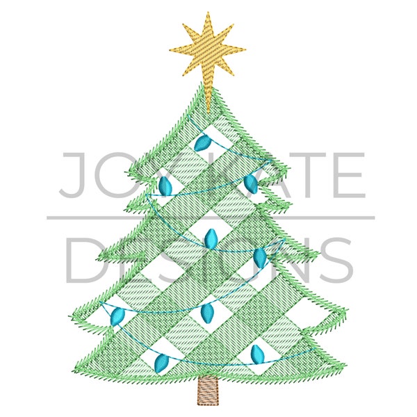 Gingham Weihnachtsbaum Skizze Stickerei Design