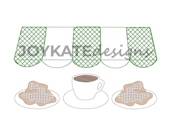 Beignets & Coffee Light Fill Vintage Stitch Embroidery Design