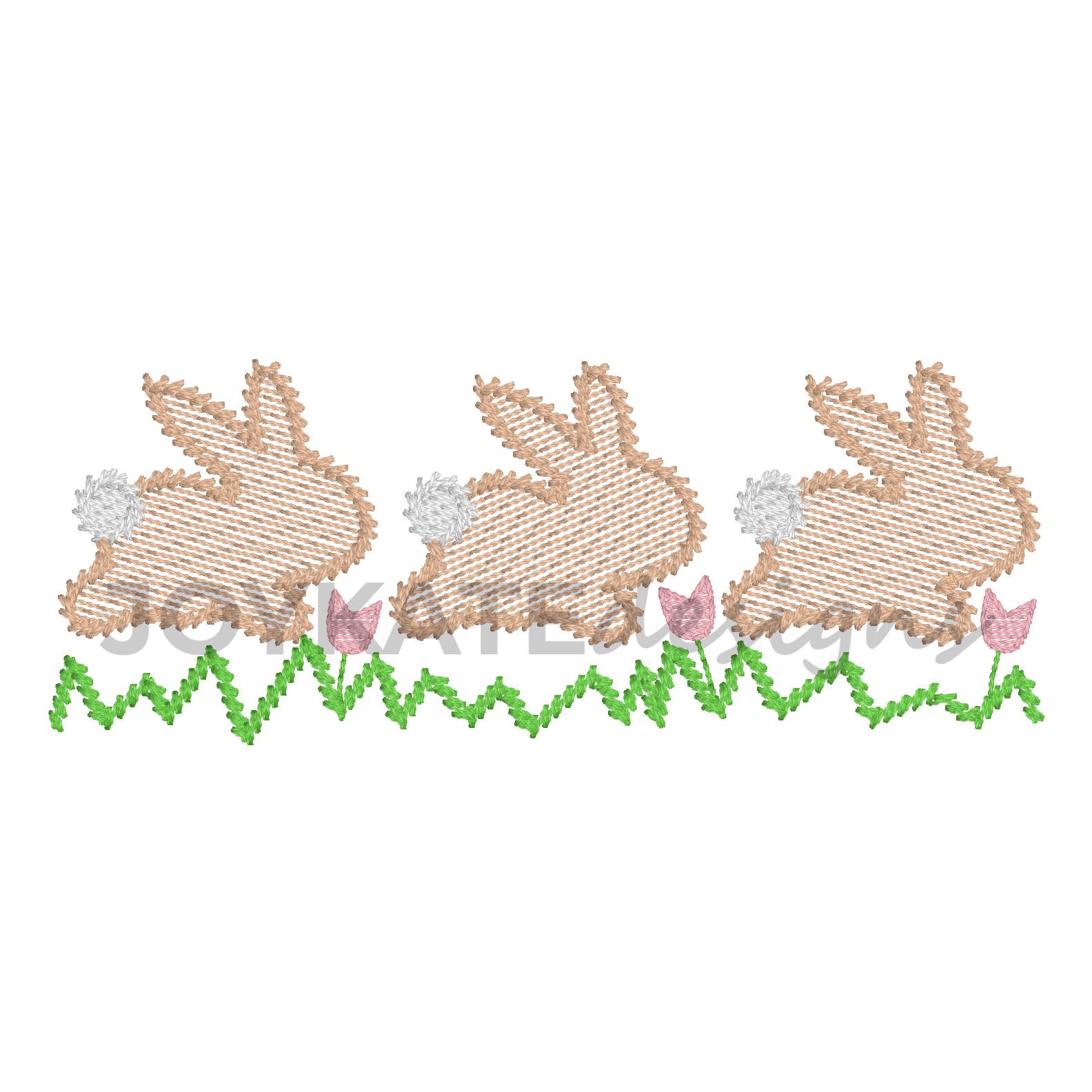 Three Bunnies Trio rabbit in a row Easter machine embroidery filled border designs 5 Sizes