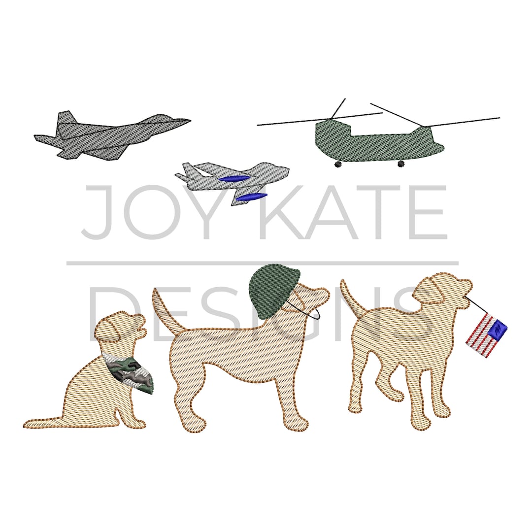 Patriotic Dogs With Military Aircraft Sketch Embroidery Design - Etsy