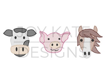 Farm Animal Trio Sketch Embroidery Design