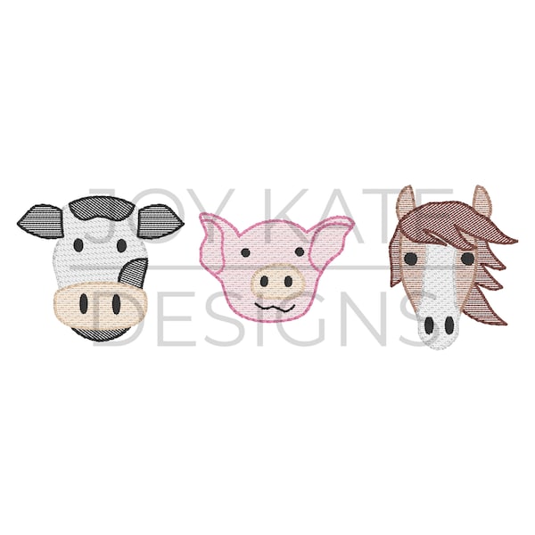 Farm Animal Trio Sketch Embroidery Design