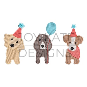 Geburtstagsparty Hunde Trio Skizze Stickdatei