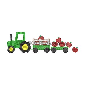 Apple Farm Tractor Light Fill Embroidery Design