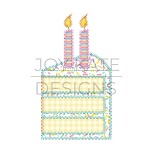Slice of Birthday Cake with Two Candles Zigzag Applique Design