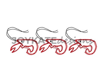 Crawfish Trio Scribble Stitch Vintage Embroidery Design, Set of 3 Bean Stitch Louisiana Crawfish or Lobster for Machine Embroidery