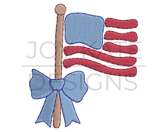 Fill Stitch American Flag with Bow Embroidery Design
