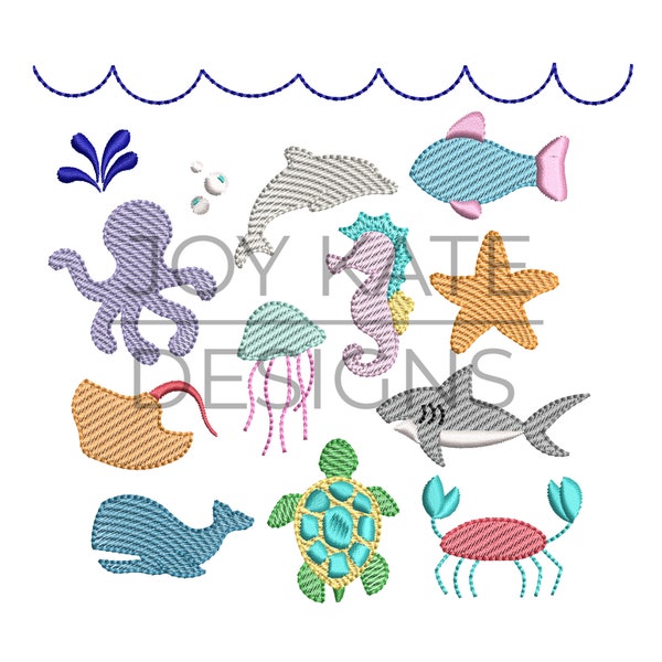 Build Your Sketch Fill Sea Creature Set Embroidery Design